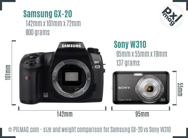 Samsung GX-20 vs Sony W310 size comparison