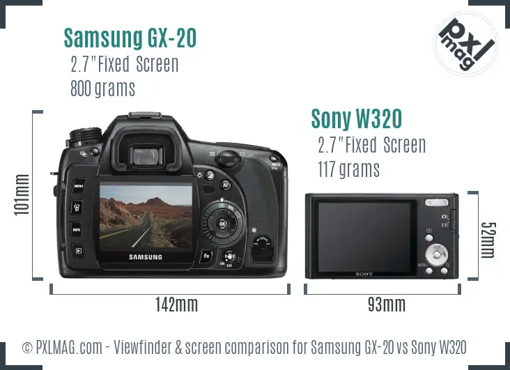 Samsung GX-20 vs Sony W320 Screen and Viewfinder comparison