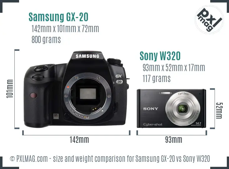 Samsung GX-20 vs Sony W320 size comparison