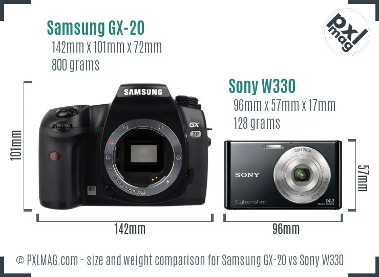 Samsung GX-20 vs Sony W330 size comparison