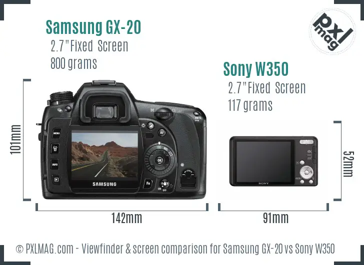 Samsung GX-20 vs Sony W350 Screen and Viewfinder comparison
