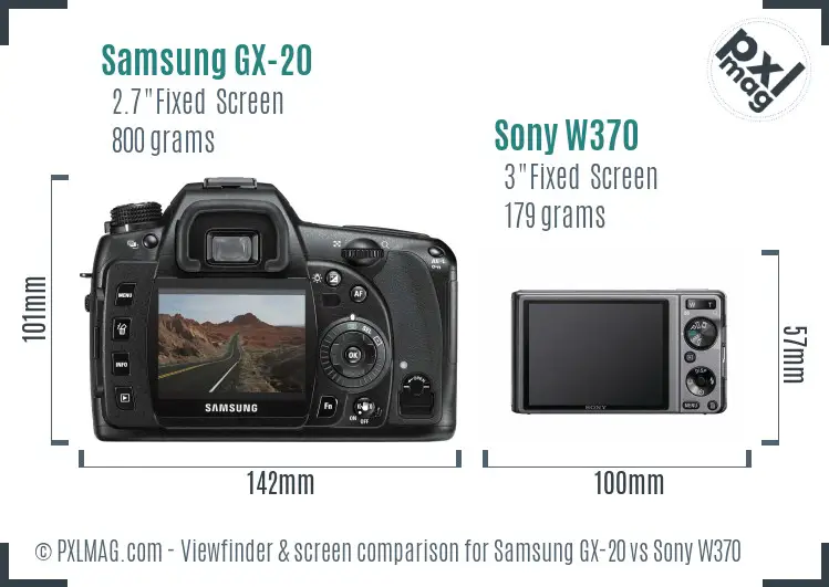 Samsung GX-20 vs Sony W370 Screen and Viewfinder comparison