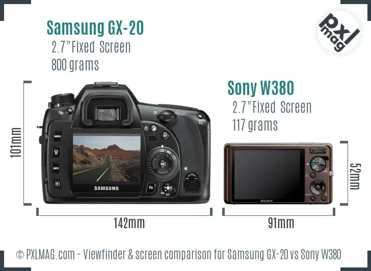 Samsung GX-20 vs Sony W380 Screen and Viewfinder comparison