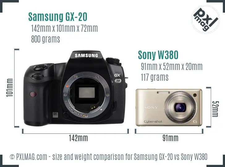 Samsung GX-20 vs Sony W380 size comparison