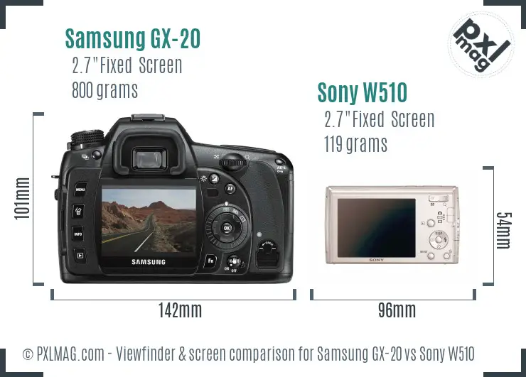Samsung GX-20 vs Sony W510 Screen and Viewfinder comparison