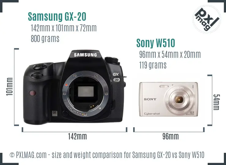 Samsung GX-20 vs Sony W510 size comparison