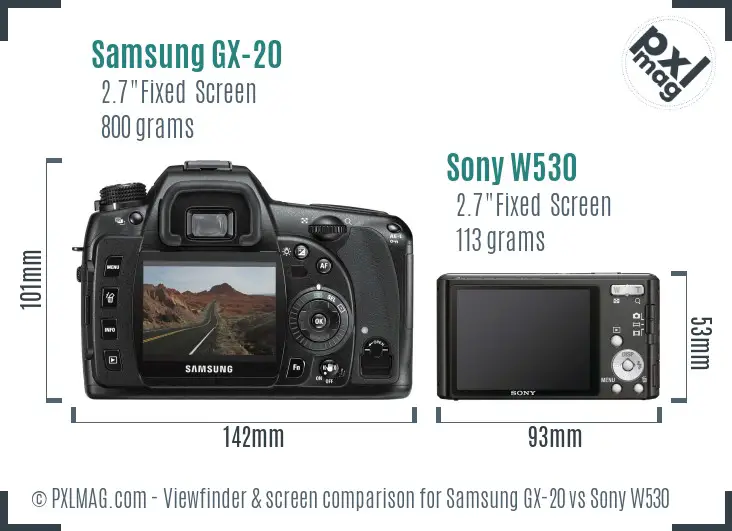 Samsung GX-20 vs Sony W530 Screen and Viewfinder comparison