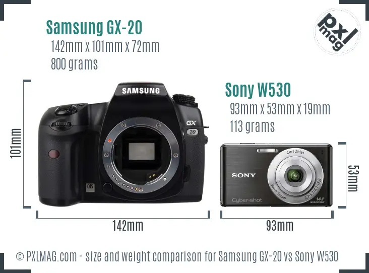 Samsung GX-20 vs Sony W530 size comparison