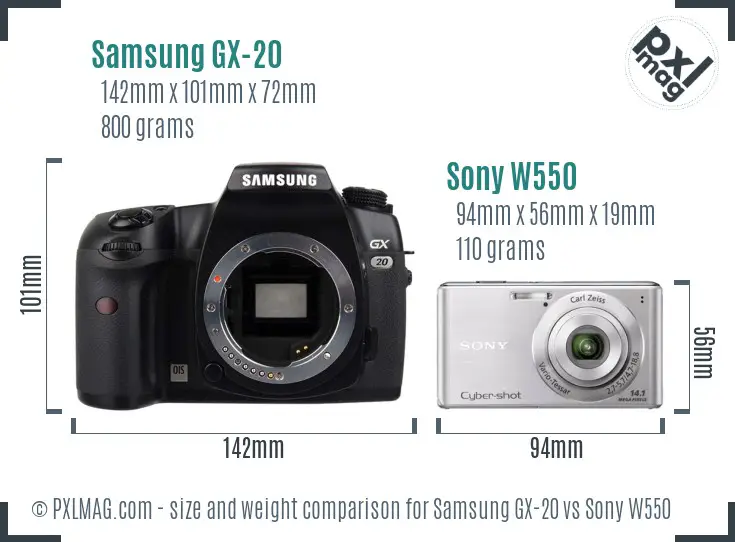 Samsung GX-20 vs Sony W550 size comparison