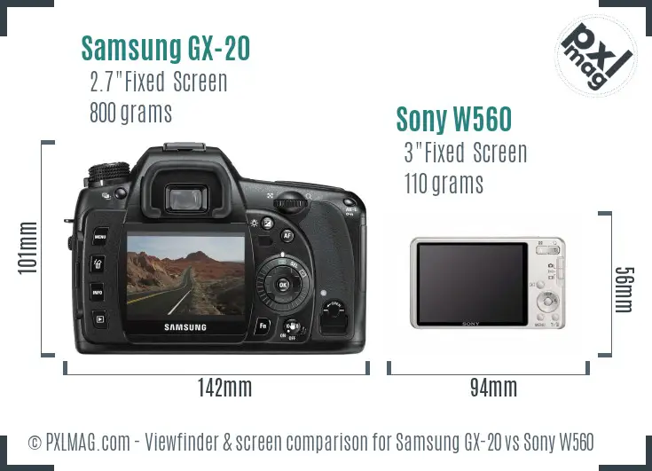 Samsung GX-20 vs Sony W560 Screen and Viewfinder comparison