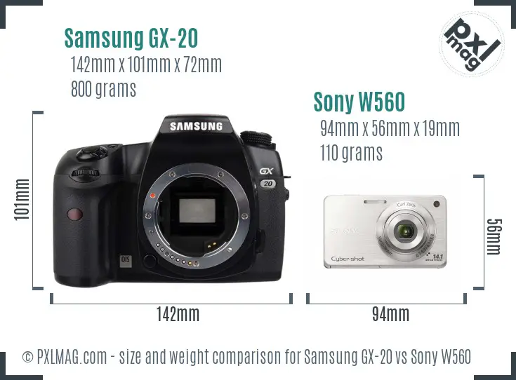 Samsung GX-20 vs Sony W560 size comparison