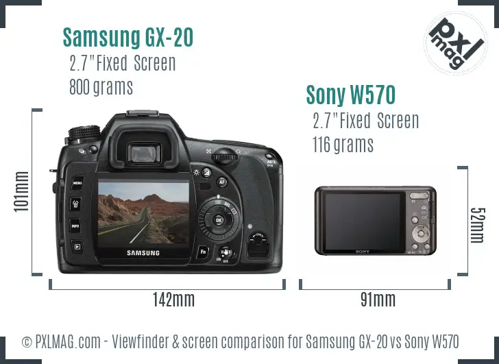 Samsung GX-20 vs Sony W570 Screen and Viewfinder comparison
