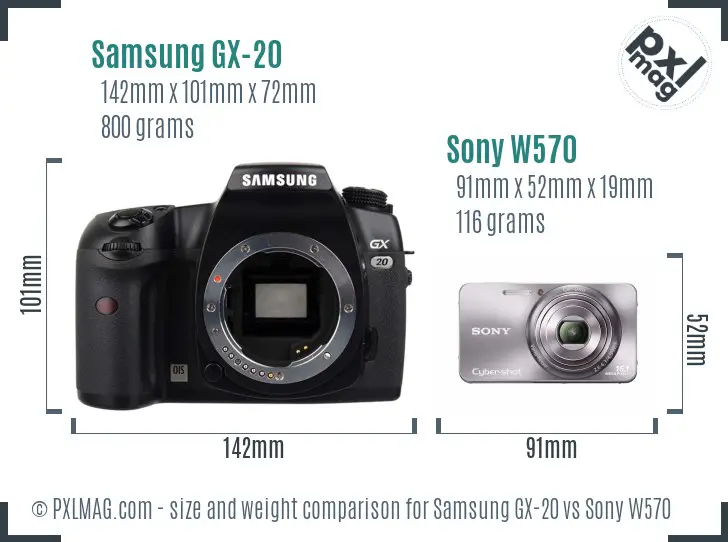 Samsung GX-20 vs Sony W570 size comparison
