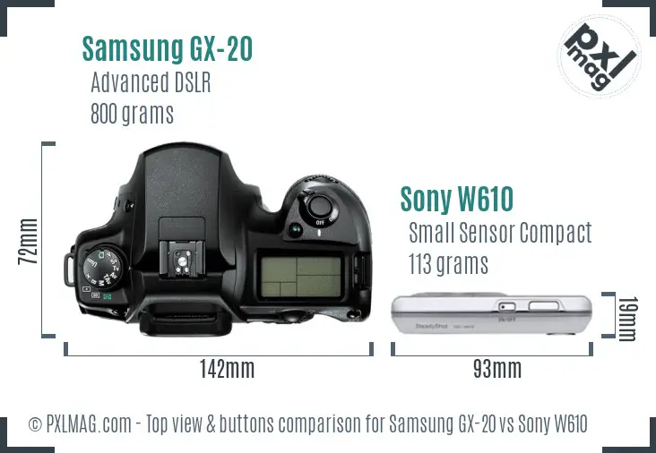 Samsung GX-20 vs Sony W610 top view buttons comparison