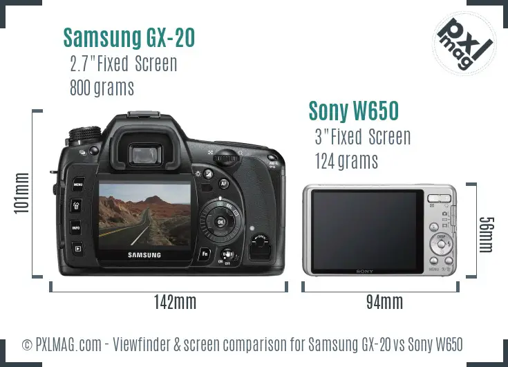 Samsung GX-20 vs Sony W650 Screen and Viewfinder comparison