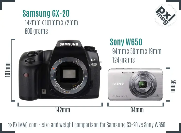 Samsung GX-20 vs Sony W650 size comparison
