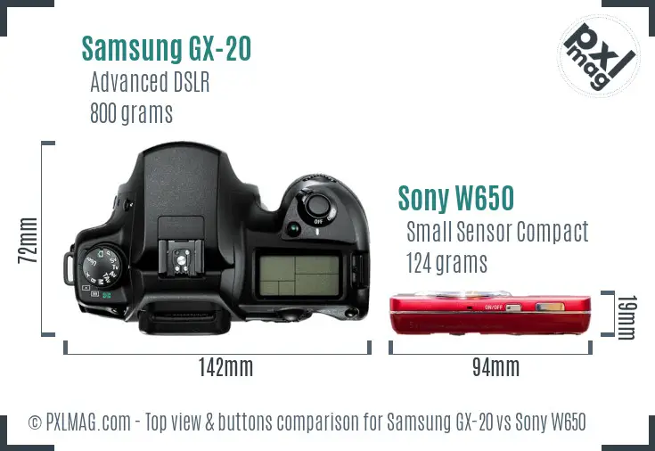 Samsung GX-20 vs Sony W650 top view buttons comparison