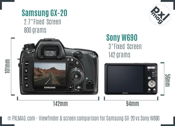 Samsung GX-20 vs Sony W690 Screen and Viewfinder comparison
