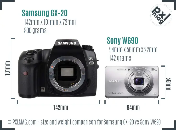 Samsung GX-20 vs Sony W690 size comparison