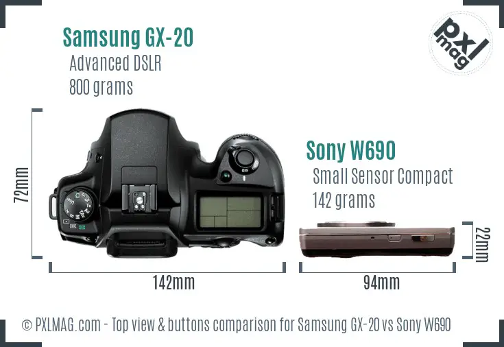 Samsung GX-20 vs Sony W690 top view buttons comparison