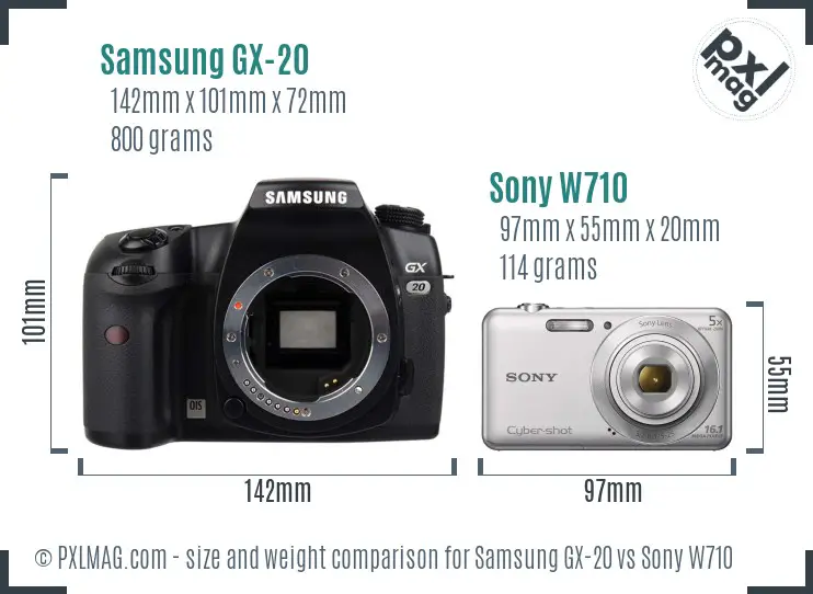 Samsung GX-20 vs Sony W710 size comparison
