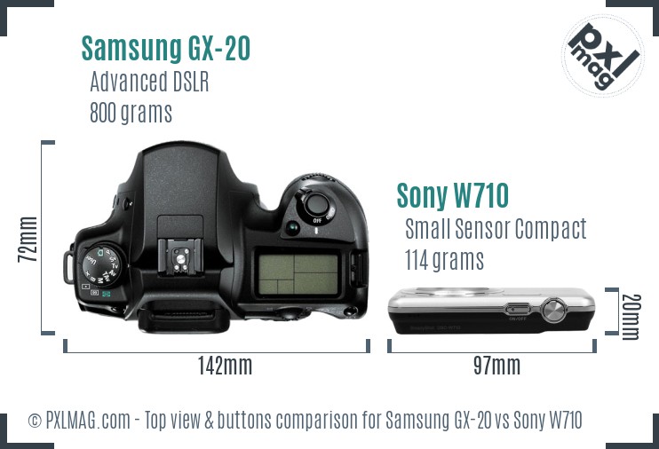 Samsung GX-20 vs Sony W710 top view buttons comparison