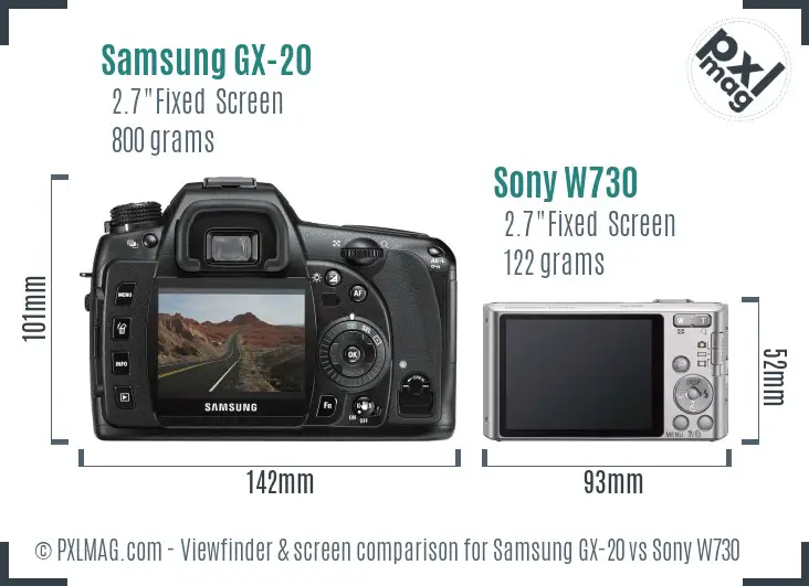 Samsung GX-20 vs Sony W730 Screen and Viewfinder comparison