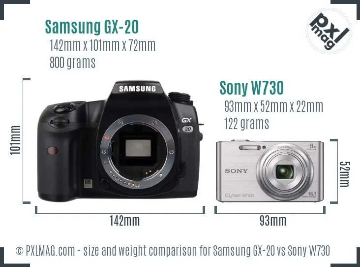Samsung GX-20 vs Sony W730 size comparison