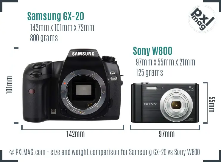Samsung GX-20 vs Sony W800 size comparison