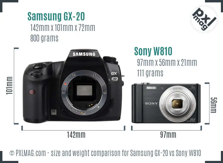Samsung GX-20 vs Sony W810 size comparison