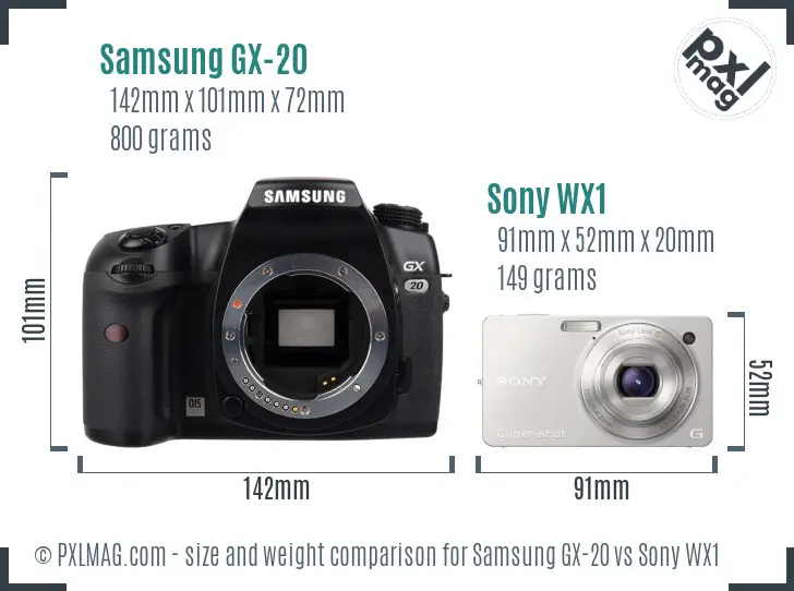 Samsung GX-20 vs Sony WX1 size comparison