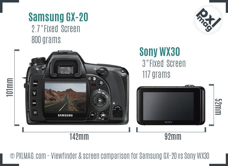 Samsung GX-20 vs Sony WX30 Screen and Viewfinder comparison
