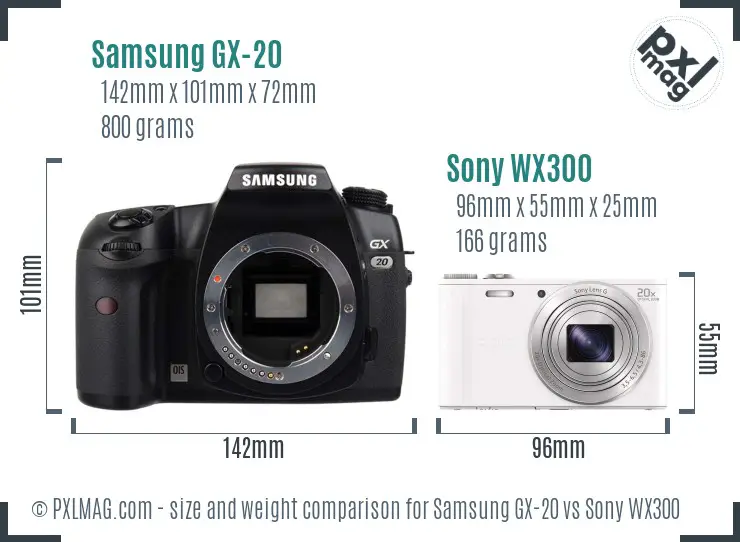 Samsung GX-20 vs Sony WX300 size comparison