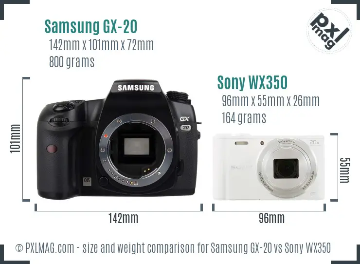 Samsung GX-20 vs Sony WX350 size comparison