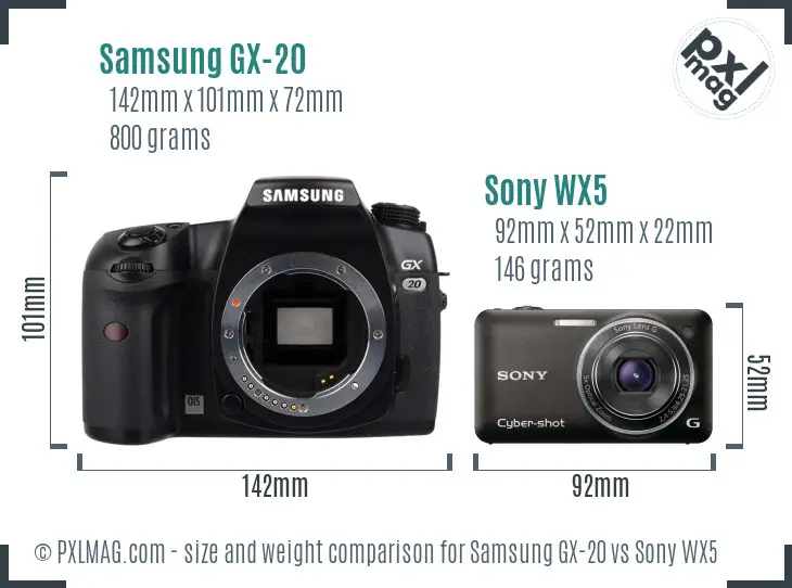 Samsung GX-20 vs Sony WX5 size comparison