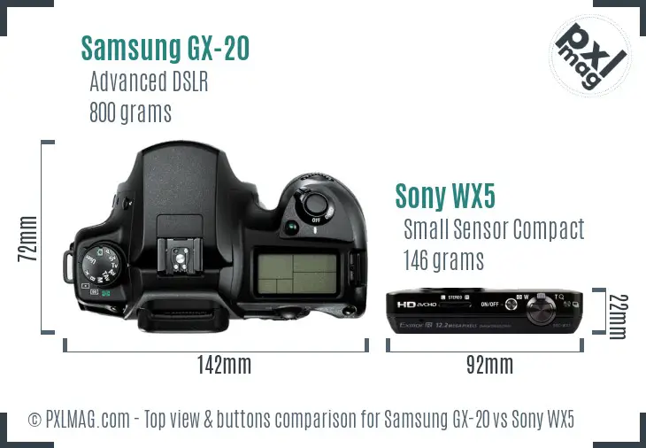 Samsung GX-20 vs Sony WX5 top view buttons comparison
