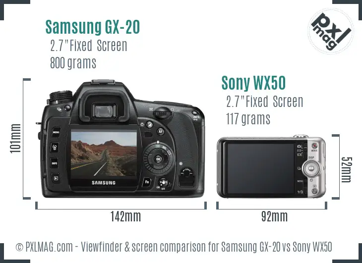 Samsung GX-20 vs Sony WX50 Screen and Viewfinder comparison