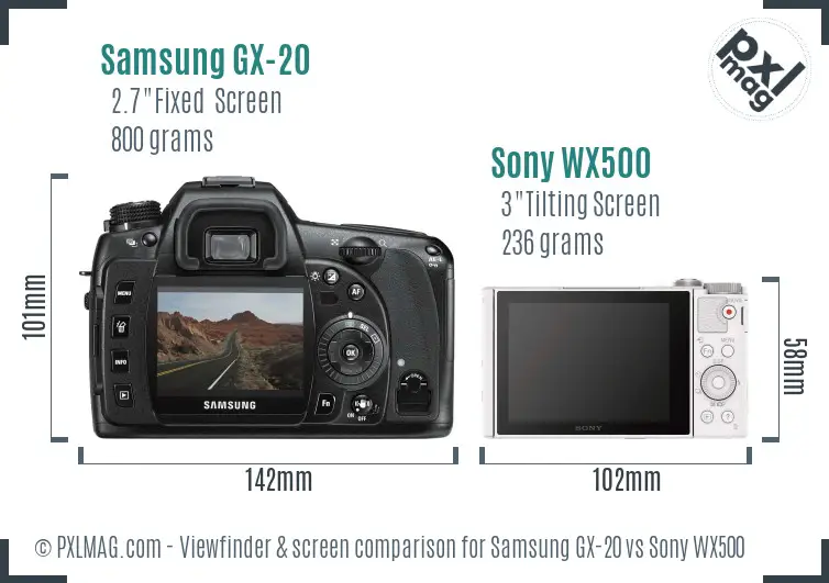 Samsung GX-20 vs Sony WX500 Screen and Viewfinder comparison