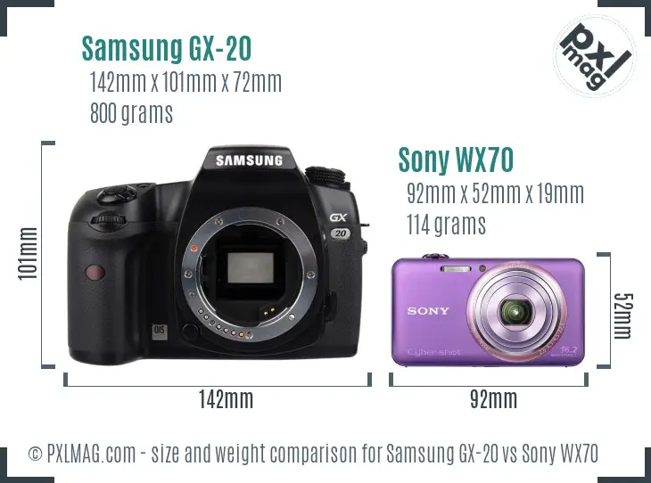Samsung GX-20 vs Sony WX70 size comparison