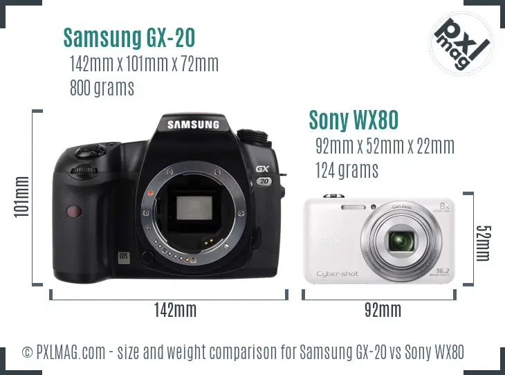 Samsung GX-20 vs Sony WX80 size comparison