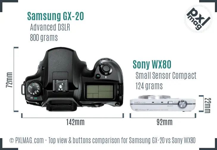 Samsung GX-20 vs Sony WX80 top view buttons comparison