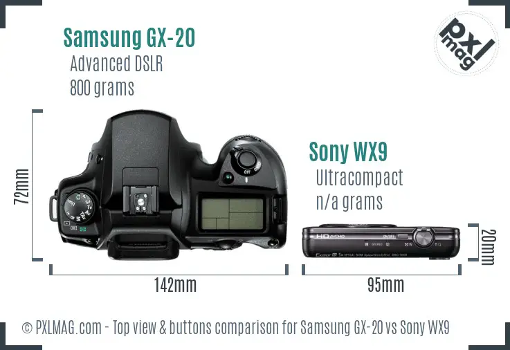 Samsung GX-20 vs Sony WX9 top view buttons comparison