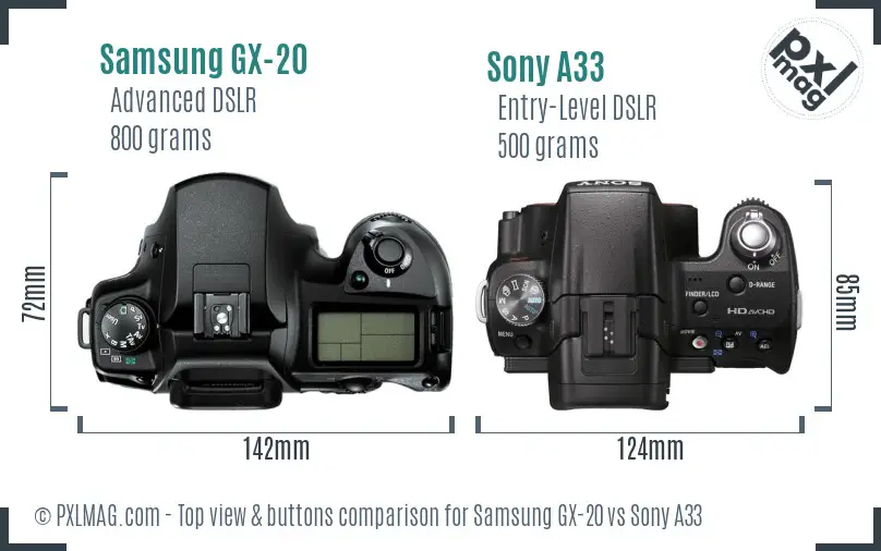 Samsung GX-20 vs Sony A33 top view buttons comparison