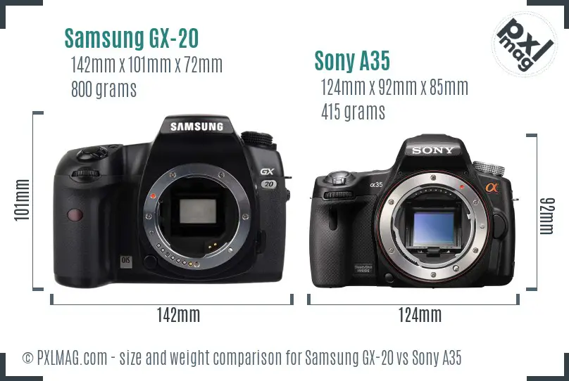 Samsung GX-20 vs Sony A35 size comparison