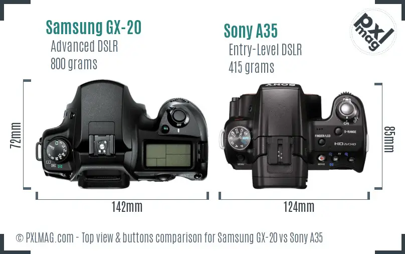 Samsung GX-20 vs Sony A35 top view buttons comparison
