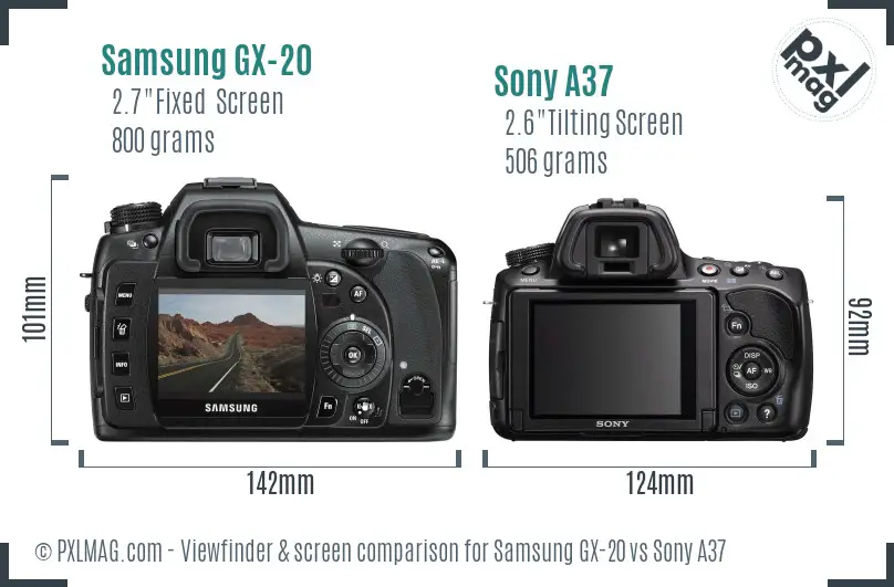 Samsung GX-20 vs Sony A37 Screen and Viewfinder comparison