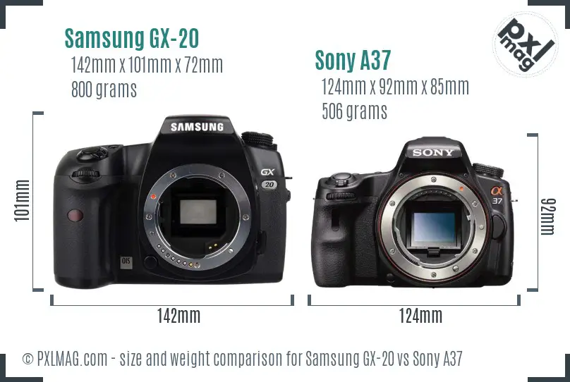 Samsung GX-20 vs Sony A37 size comparison