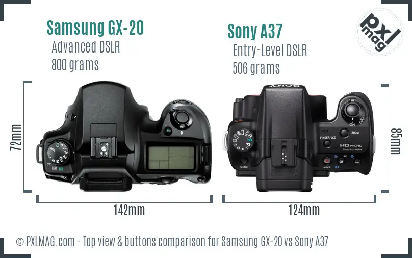 Samsung GX-20 vs Sony A37 top view buttons comparison