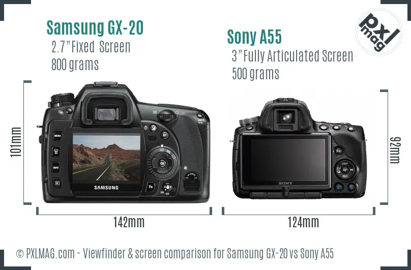 Samsung GX-20 vs Sony A55 Screen and Viewfinder comparison
