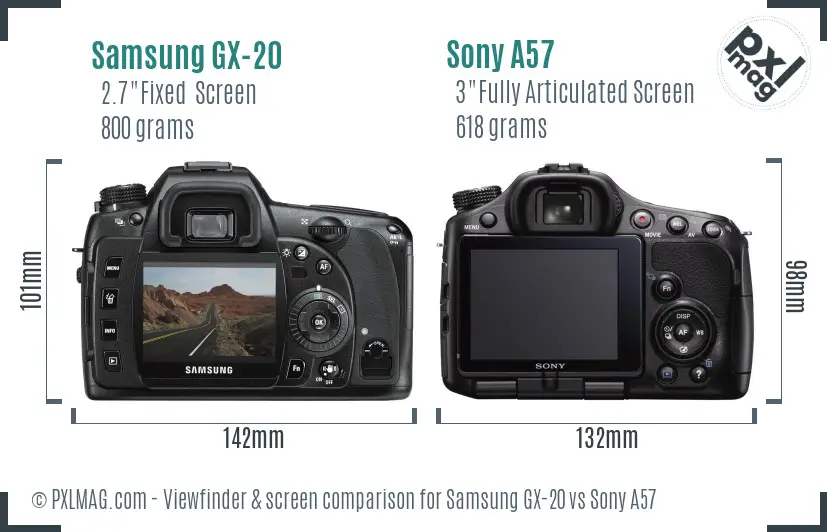Samsung GX-20 vs Sony A57 Screen and Viewfinder comparison